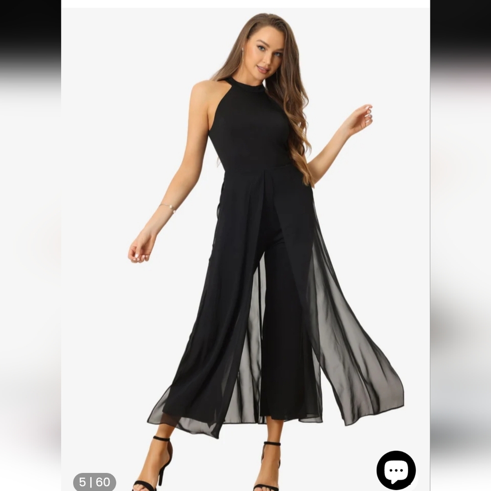 Allegra K Black Sheer Overlay Jumpsuit